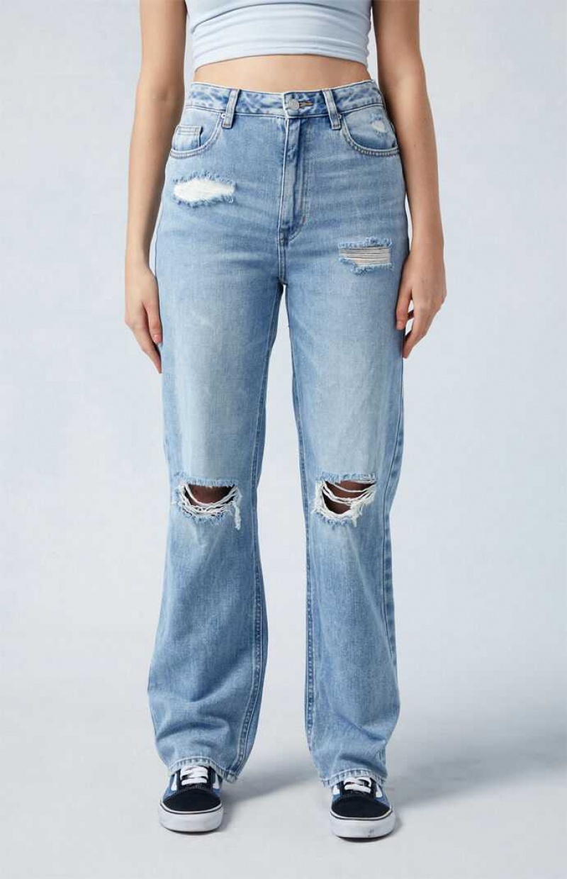 MEDIUM INDIGO PacSun Light Blue Ripped '90s Boyfriend Jeans | WZESHPU-68