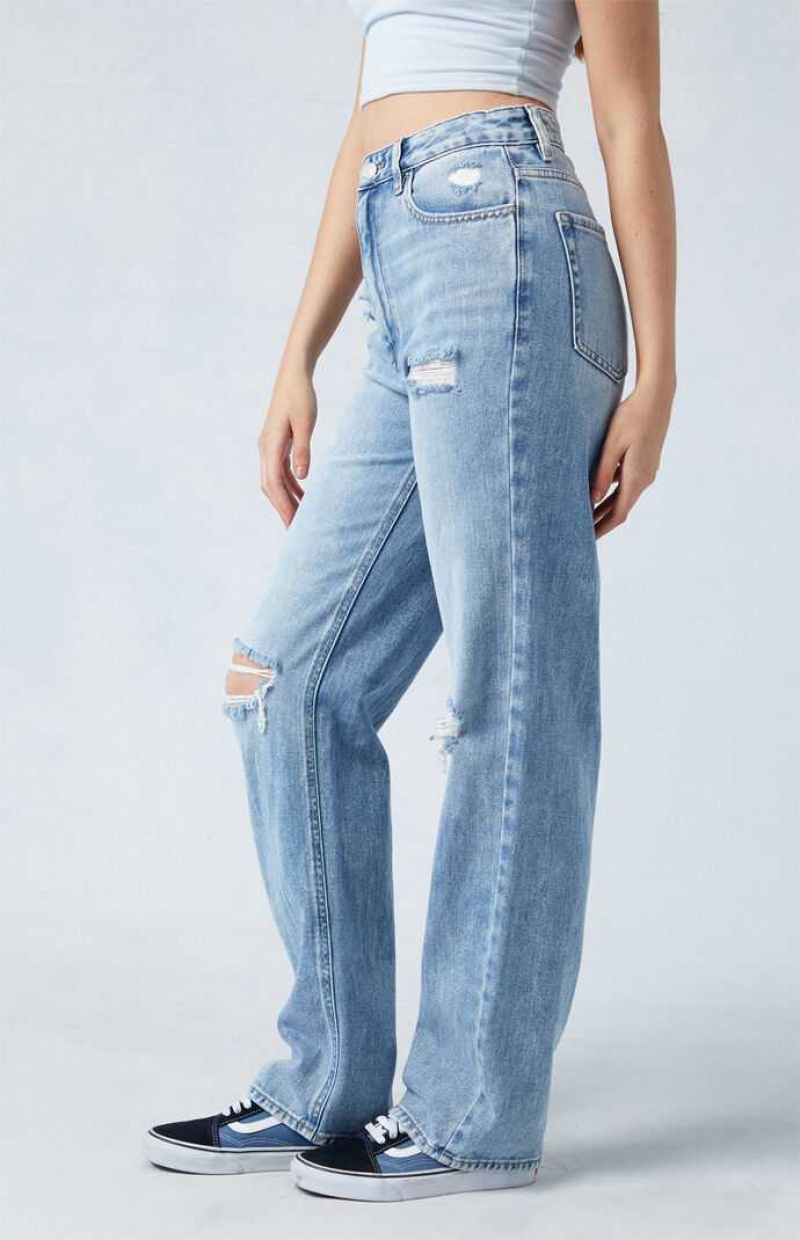 MEDIUM INDIGO PacSun Light Blue Ripped '90s Boyfriend Jeans | WZESHPU-68