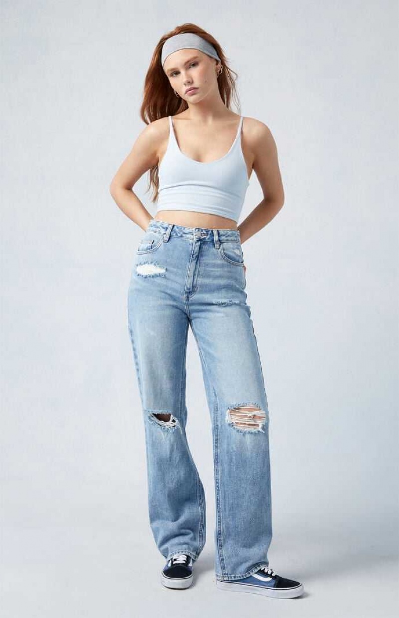 MEDIUM INDIGO PacSun Light Blue Ripped \'90s Boyfriend Jeans | WZESHPU-68