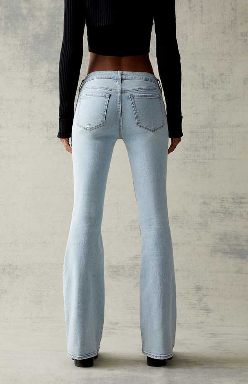 MEDIUM INDIGO PacSun Light Blue Ripped Stretch Low Rise Flare Jeans | UVAYFNL-64