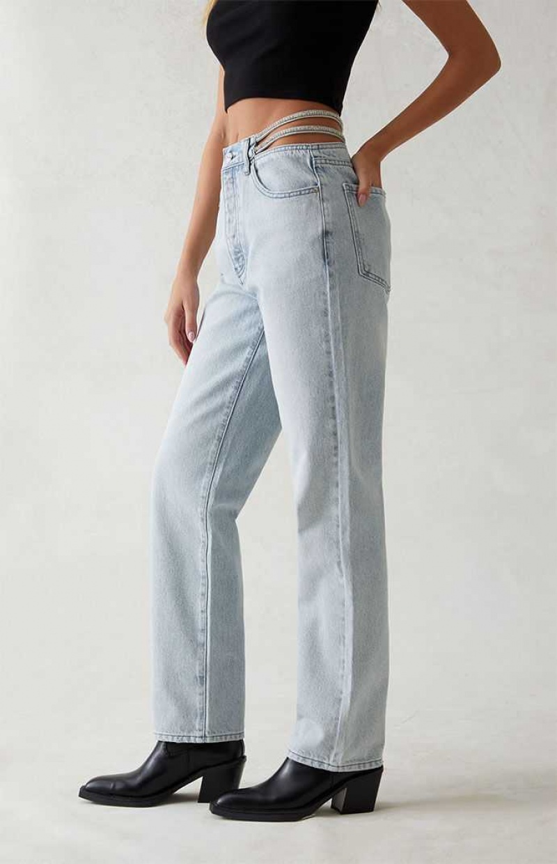 MEDIUM INDIGO PacSun Light Blue Sparkle Dad Jeans | VOXNJCB-82