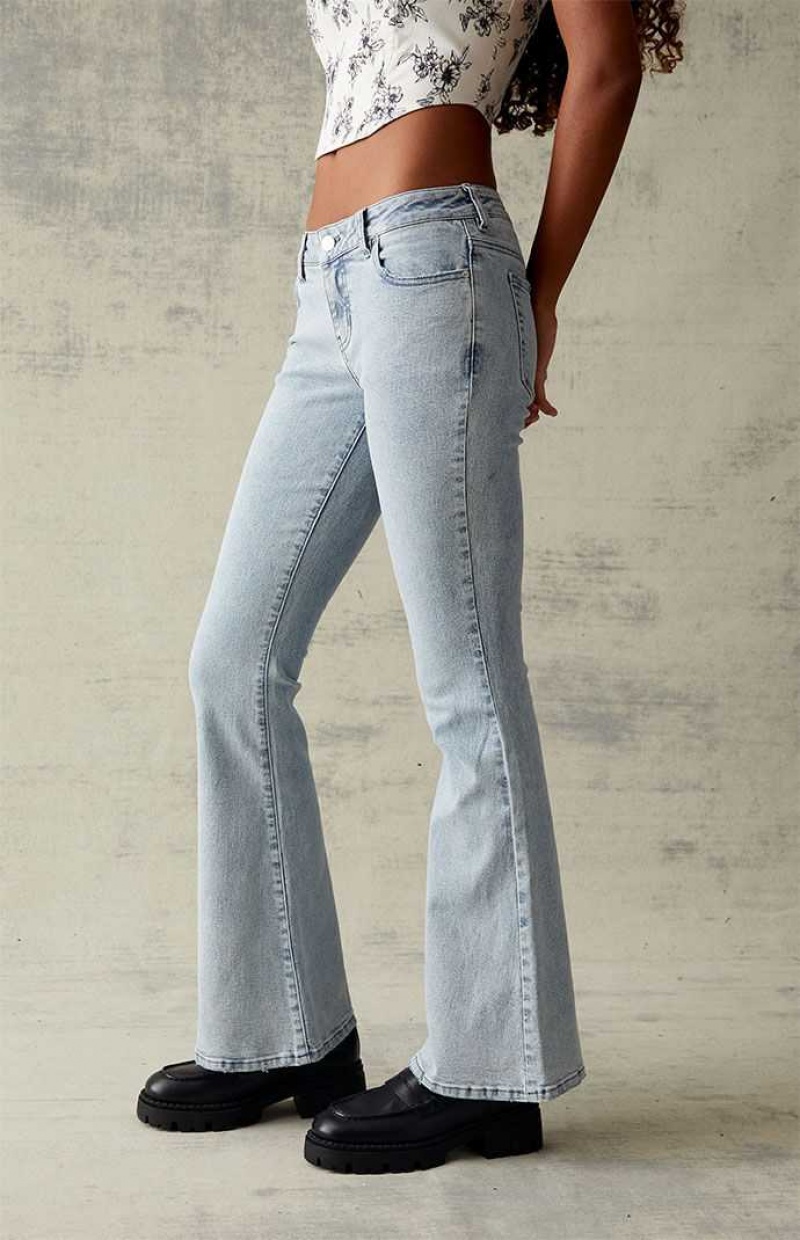 MEDIUM INDIGO PacSun Light Blue Stretch Low Rise Flare Jeans | UARQJLB-78