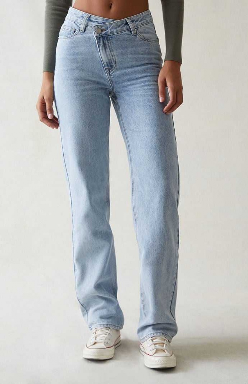 MEDIUM INDIGO PacSun Light Indigo Asymmetrical \'90s Boyfriend Jeans | BIGHKSL-34