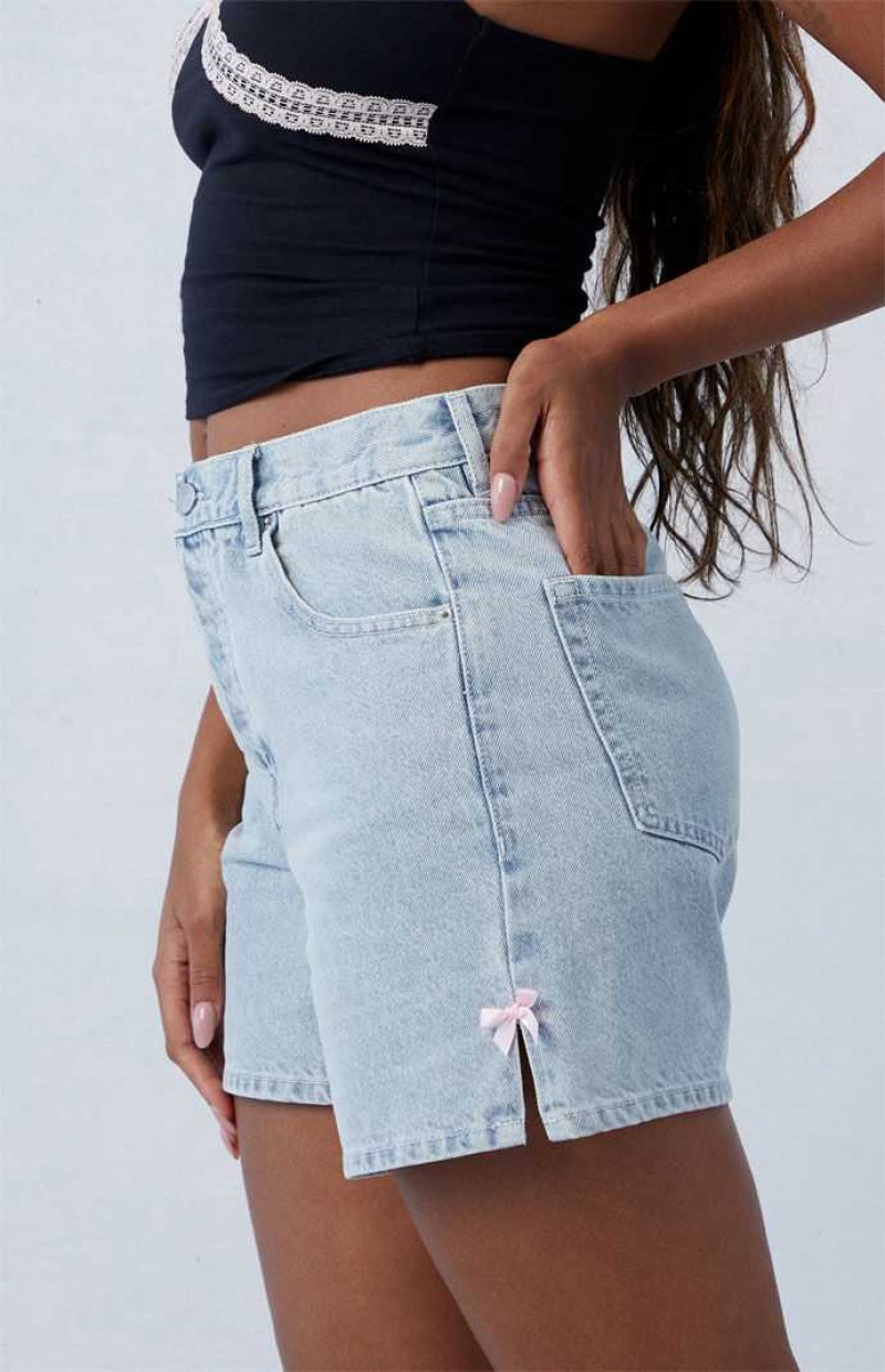 MEDIUM INDIGO PacSun Light Indigo Bow High Waisted Relaxed Jorts | ENPYSZM-50