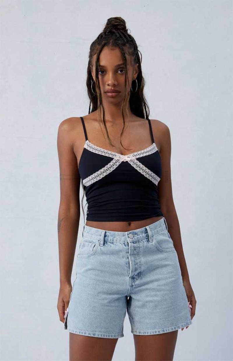 MEDIUM INDIGO PacSun Light Indigo Bow High Waisted Relaxed Jorts | ENPYSZM-50