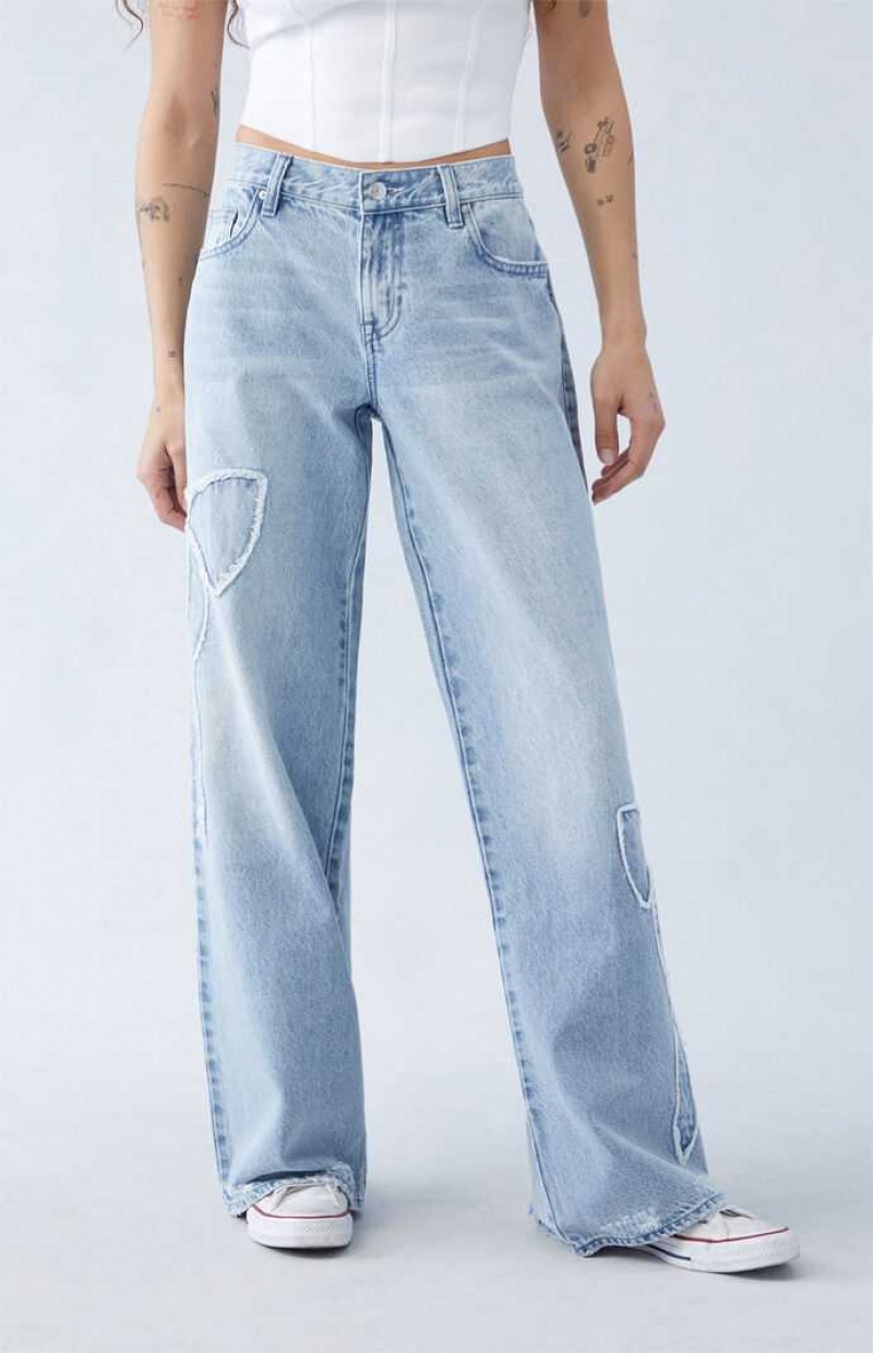 MEDIUM INDIGO PacSun Light Indigo Bow Low Rise Baggy Jeans | XMYBJGE-13