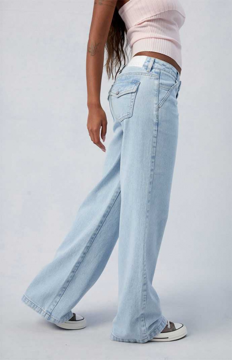 MEDIUM INDIGO PacSun Light Indigo Casey Low Rise Baggy Jeans | JLKIDYN-17