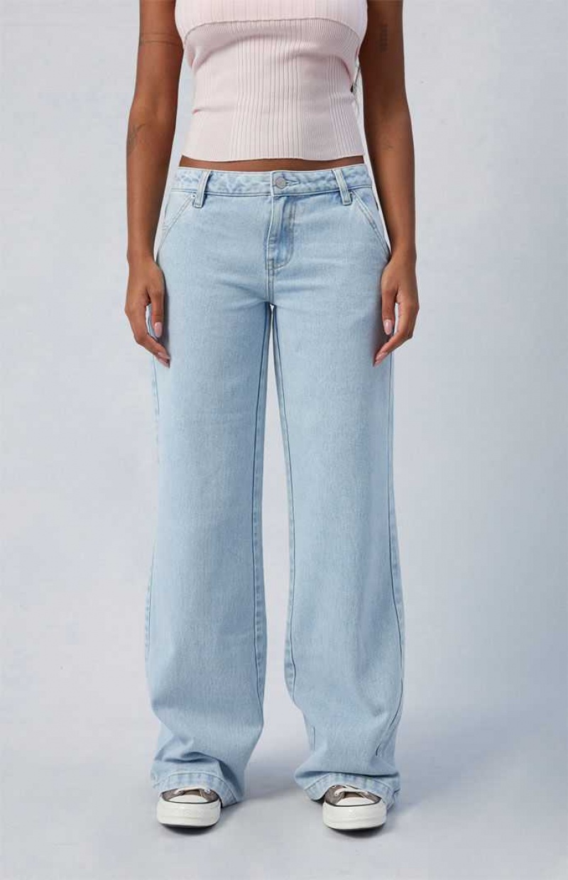 MEDIUM INDIGO PacSun Light Indigo Casey Low Rise Baggy Jeans | JLKIDYN-17