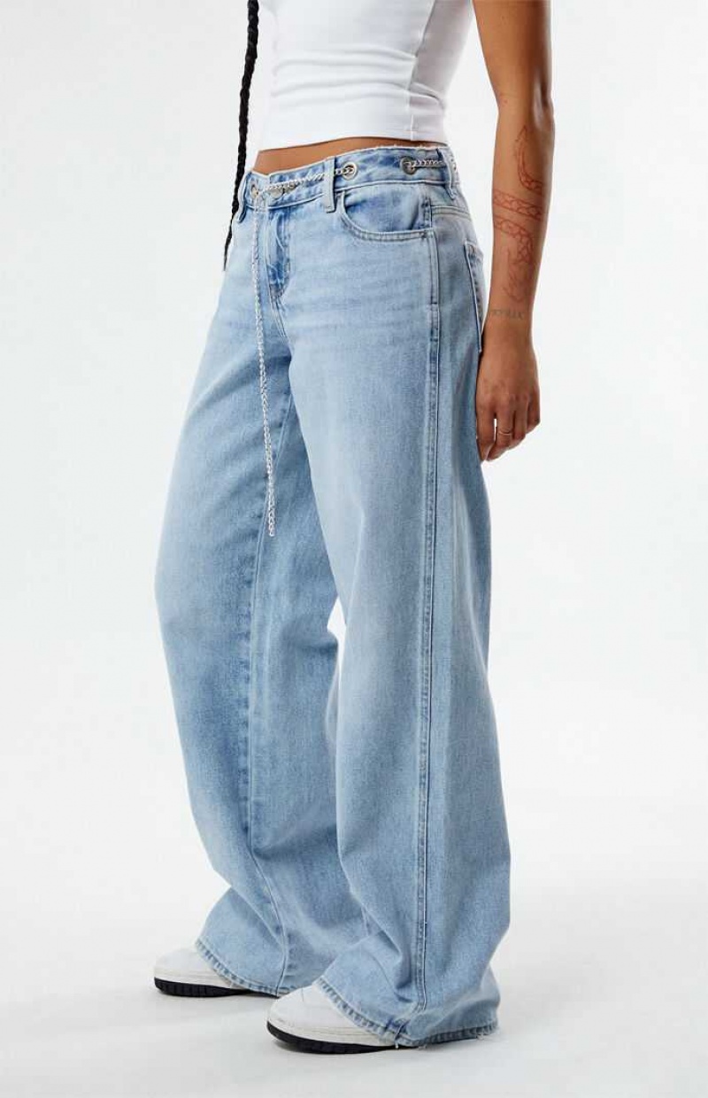 MEDIUM INDIGO PacSun Light Indigo Grommet Low Rise Baggy Jeans | WEYOXJS-54