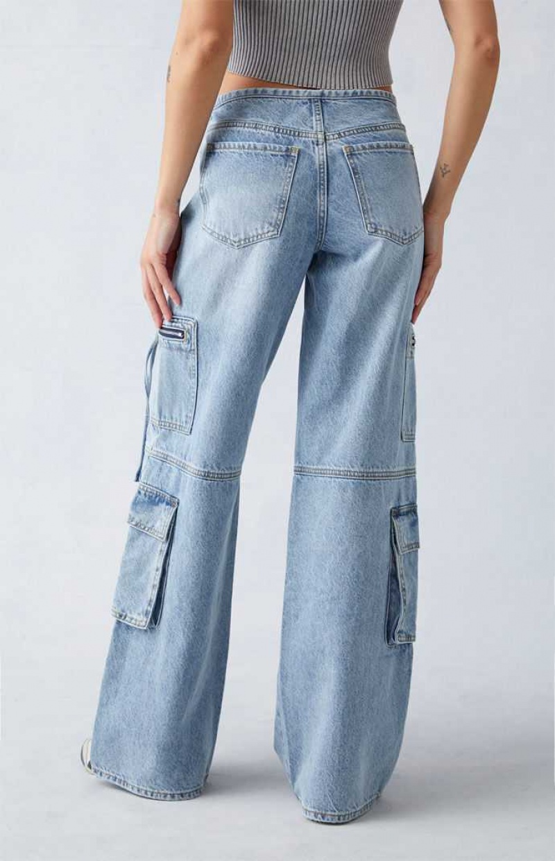 MEDIUM INDIGO PacSun Light Indigo Low Rise Baggy Cargo Jeans | AZUSYVT-93