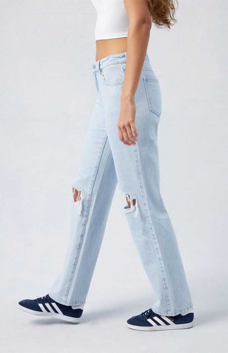 MEDIUM INDIGO PacSun Light Indigo Ripped Jordyn Low Rise Straight Leg Jeans | OFBSDRJ-49