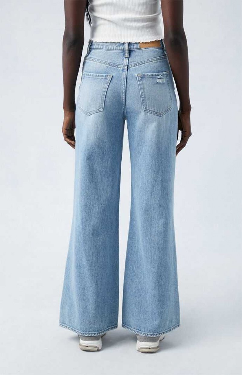 MEDIUM INDIGO PacSun Light Indigo Ripped Wide Leg Jeans | ANJOPYR-78