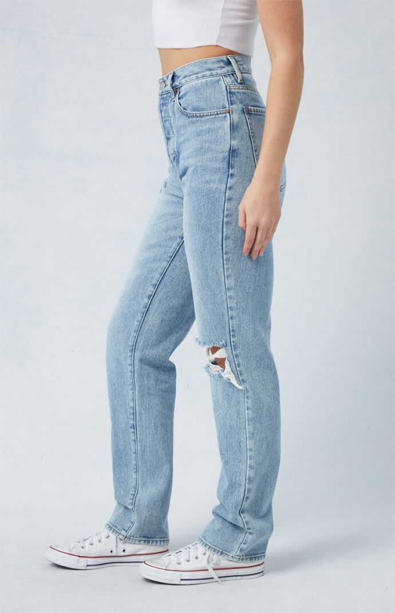 MEDIUM INDIGO PacSun Light Indigo Ripped Dad Jeans | INWDLSJ-21