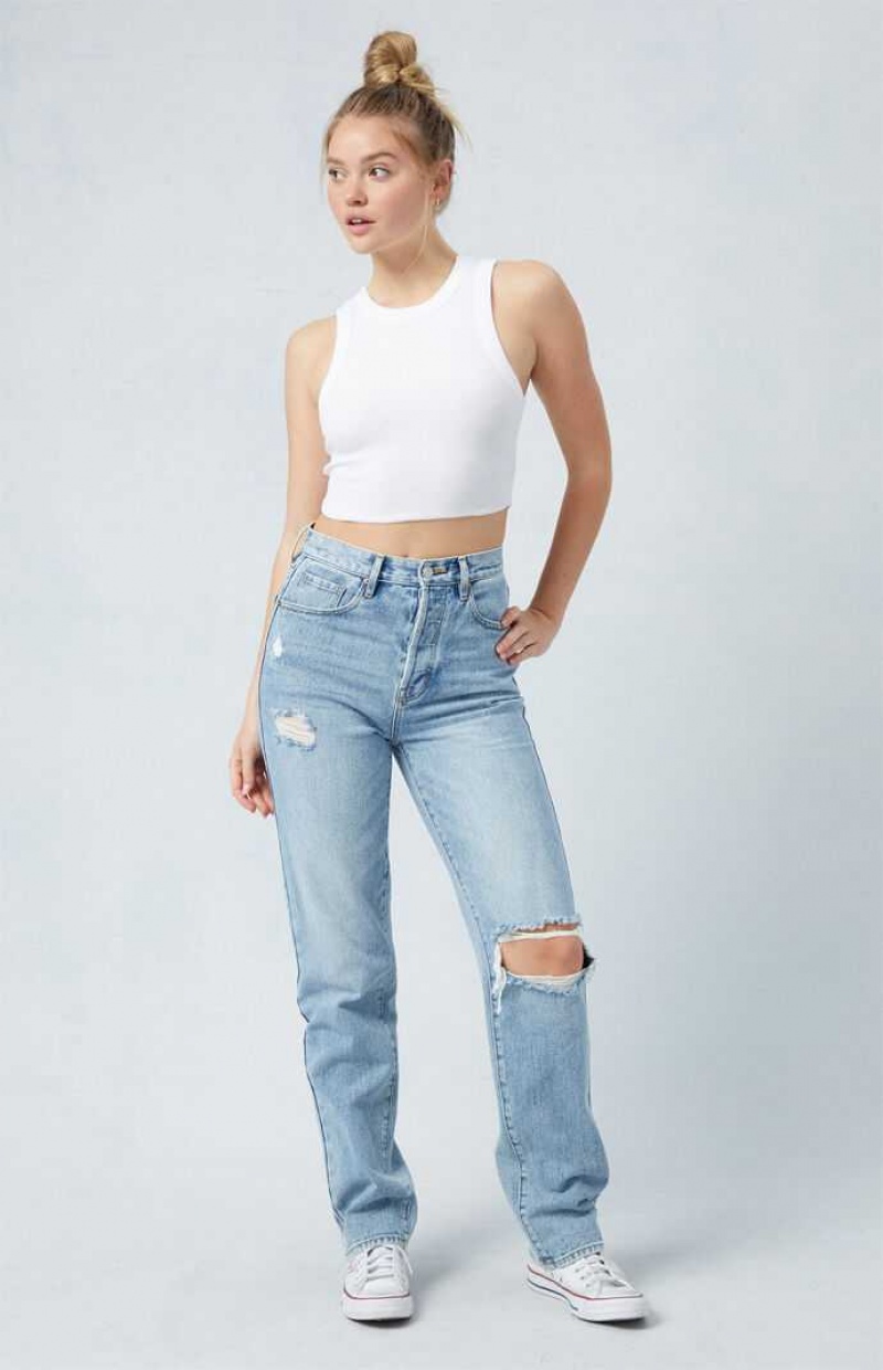 MEDIUM INDIGO PacSun Light Indigo Ripped Dad Jeans | INWDLSJ-21