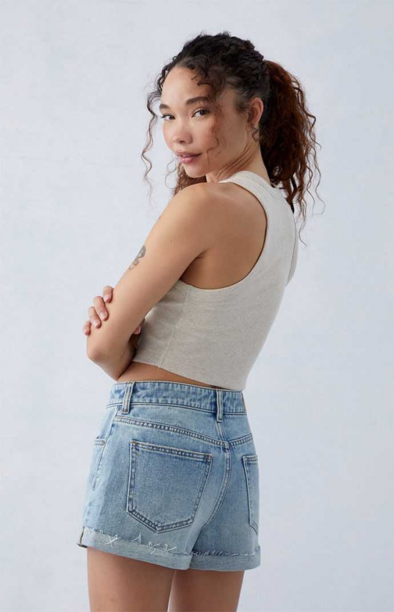 MEDIUM INDIGO PacSun Light Indigo Roll Cuff Denim Mom Shorts | YRIXNGK-30