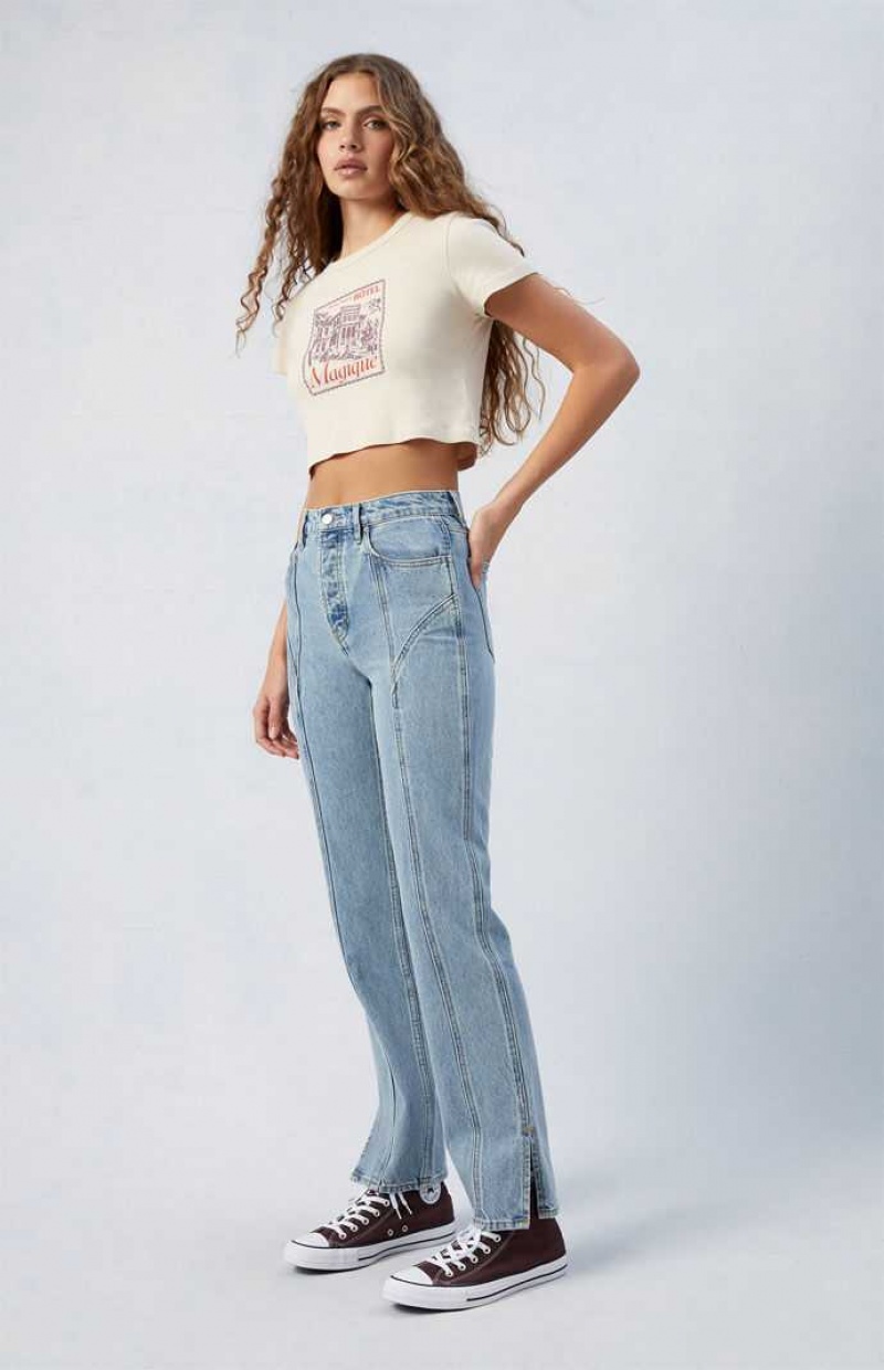 MEDIUM INDIGO PacSun Light Indigo Seamed Dad Jeans | FRHEYIK-29