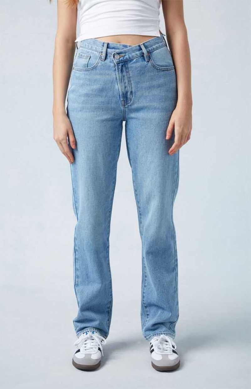 MEDIUM INDIGO PacSun Medium Blue Asymmetrical Dad Jeans | HLYUENV-62