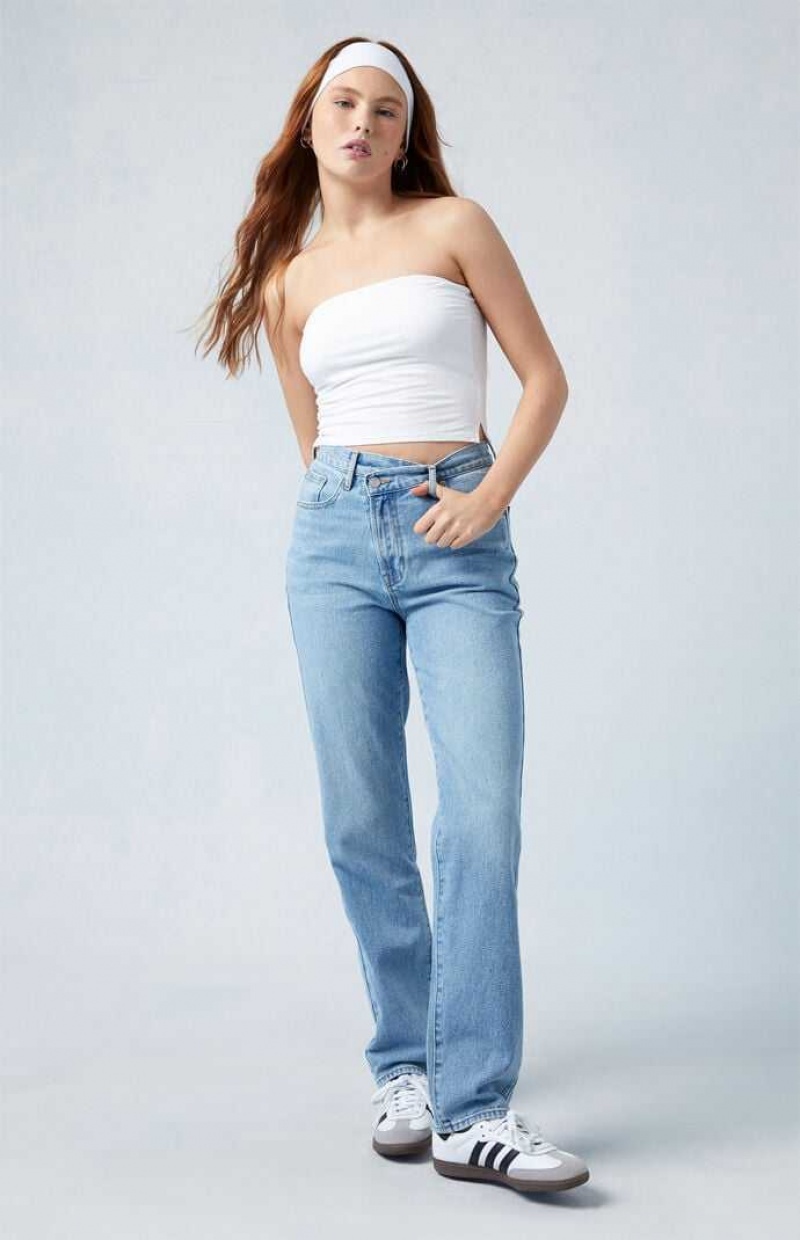 MEDIUM INDIGO PacSun Medium Blue Asymmetrical Dad Jeans | HLYUENV-62