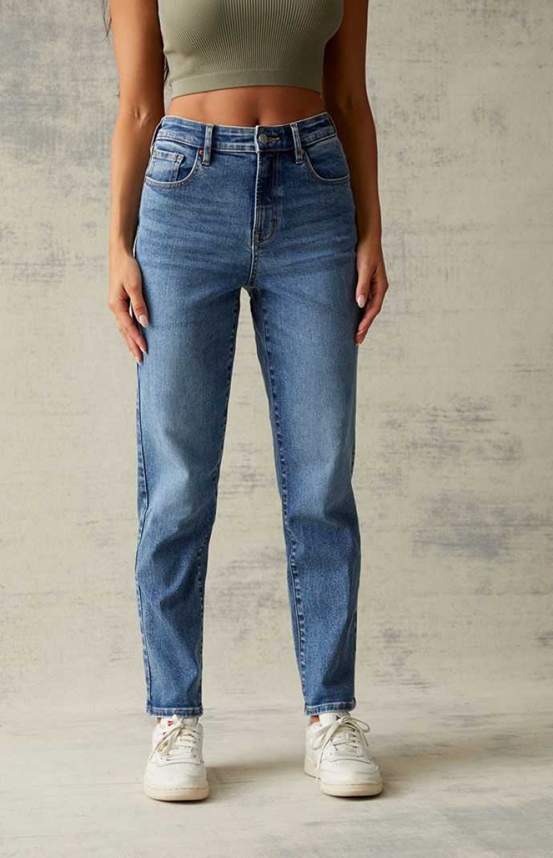 MEDIUM INDIGO PacSun Medium Blue Curve Straight Leg Jeans | FZWHJEQ-14