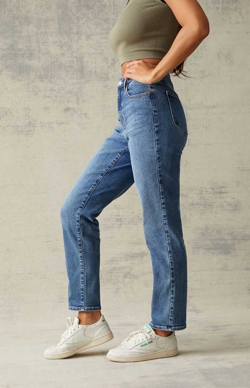 MEDIUM INDIGO PacSun Medium Blue Curve Straight Leg Jeans | FZWHJEQ-14