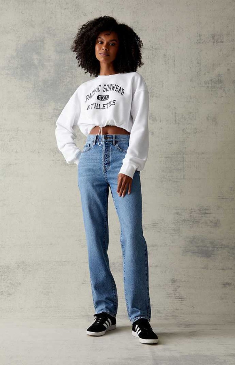 MEDIUM INDIGO PacSun Medium Blue High Waisted Straight Leg Jeans | HNTAOWR-98