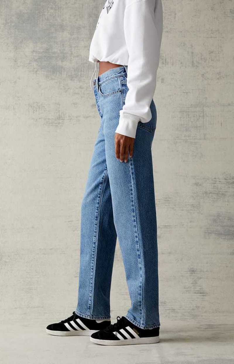 MEDIUM INDIGO PacSun Medium Blue High Waisted Straight Leg Jeans | HNTAOWR-98