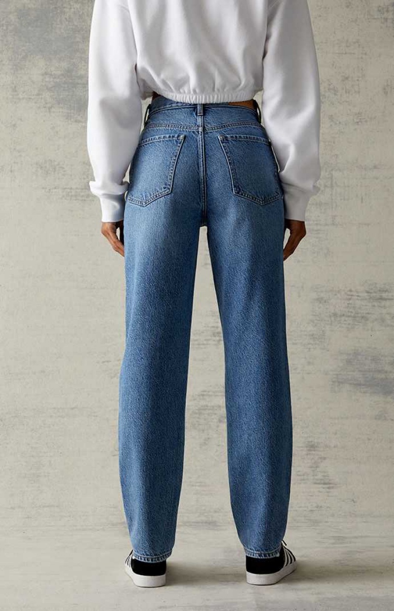 MEDIUM INDIGO PacSun Medium Blue High Waisted Straight Leg Jeans | HNTAOWR-98