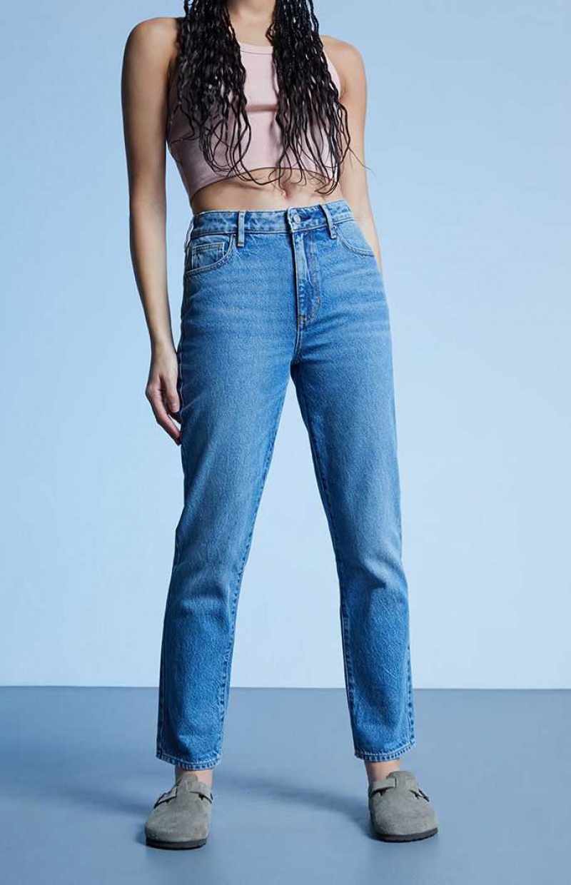 MEDIUM INDIGO PacSun Medium Blue Mom Jeans | SCKTZVI-01