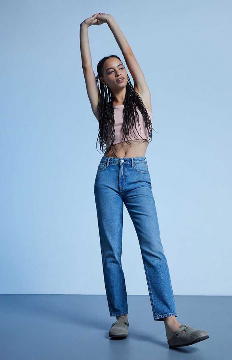 MEDIUM INDIGO PacSun Medium Blue Mom Jeans | SCKTZVI-01