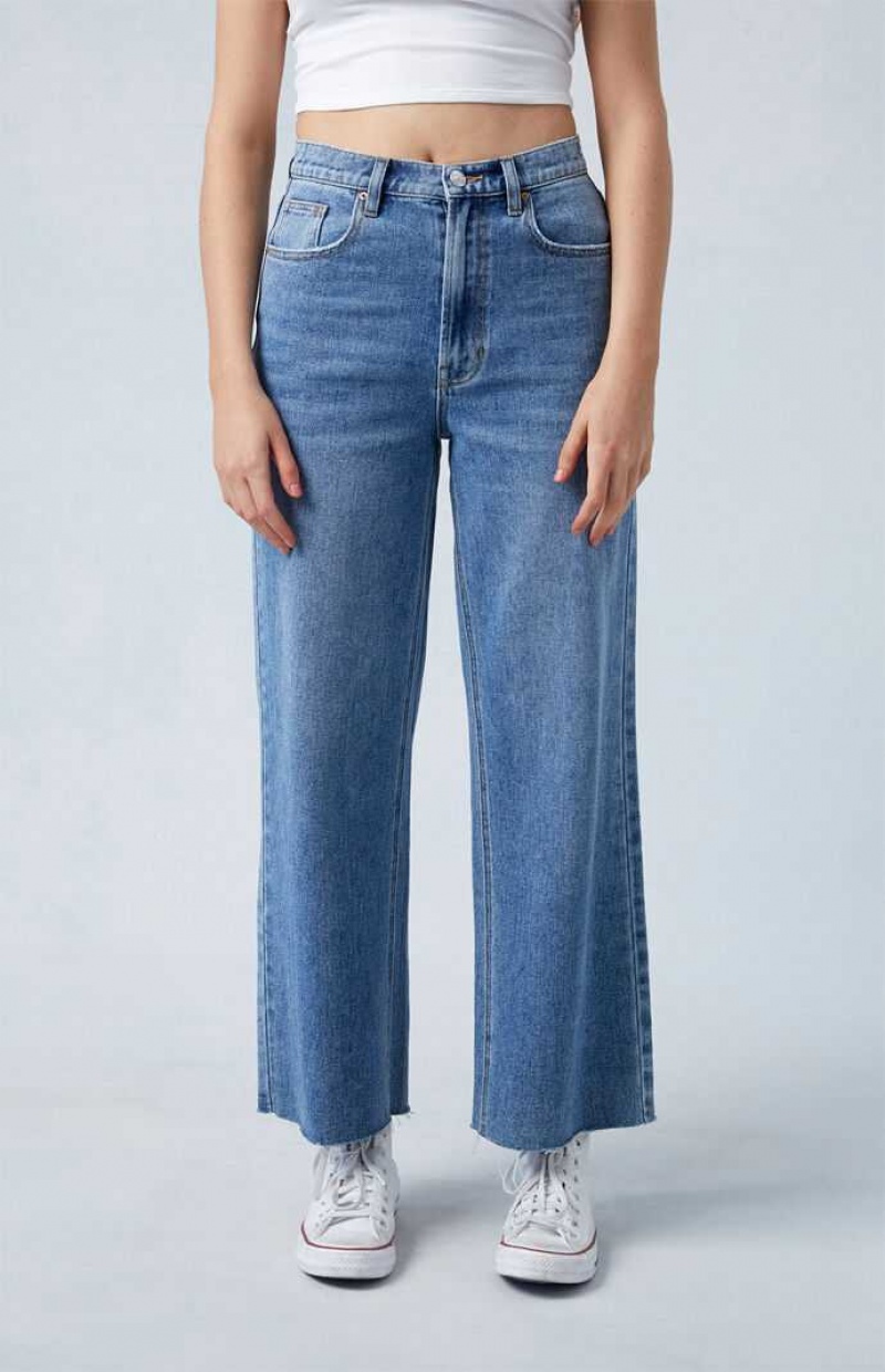 MEDIUM INDIGO PacSun Medium Indigo Cropped Wide Leg Jeans | HCOARPE-01