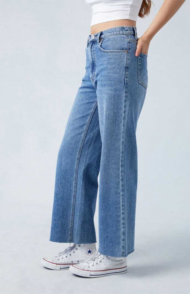 MEDIUM INDIGO PacSun Medium Indigo Cropped Wide Leg Jeans | HCOARPE-01