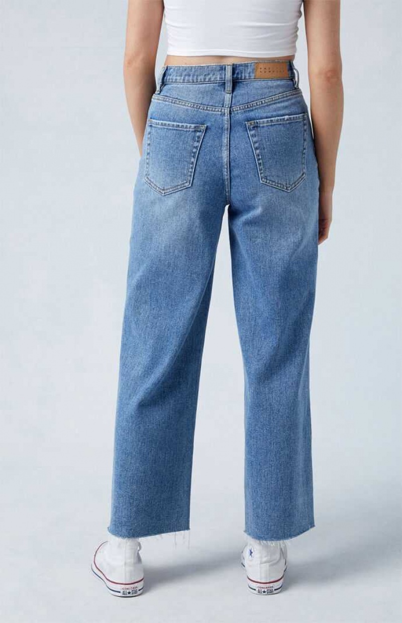 MEDIUM INDIGO PacSun Medium Indigo Cropped Wide Leg Jeans | HCOARPE-01