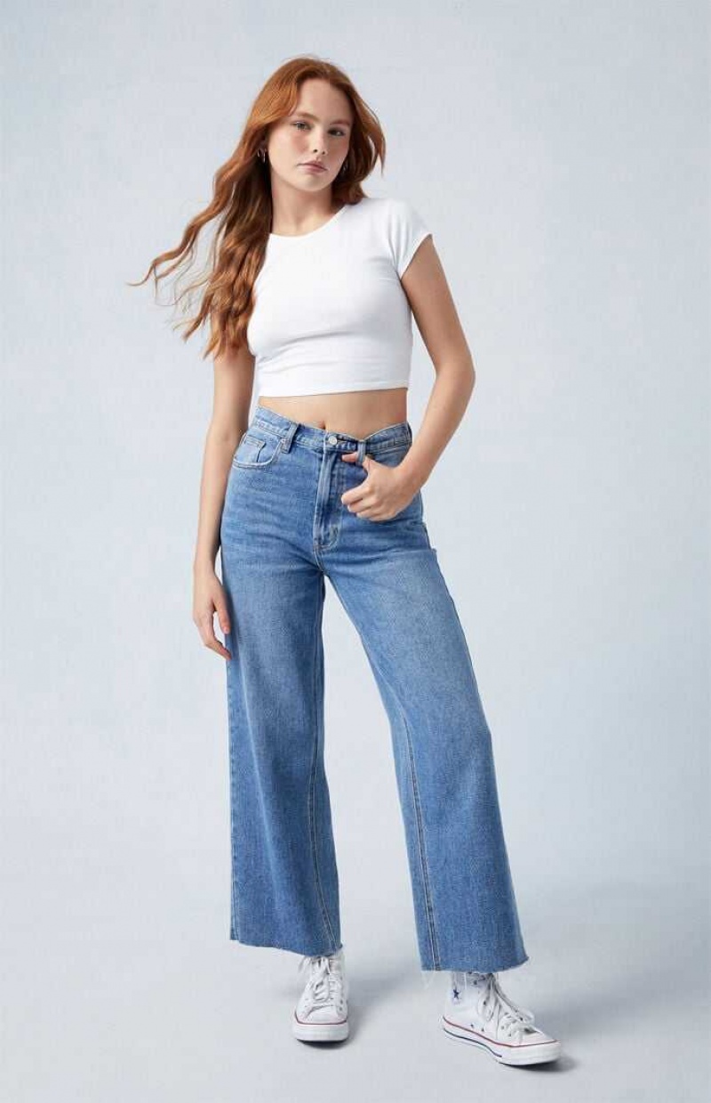 MEDIUM INDIGO PacSun Medium Indigo Cropped Wide Leg Jeans | HCOARPE-01