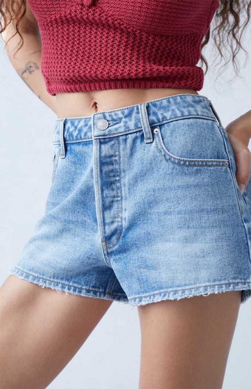 MEDIUM INDIGO PacSun Medium Indigo High Waisted Denim Festival Shorts | DZSAIHN-98