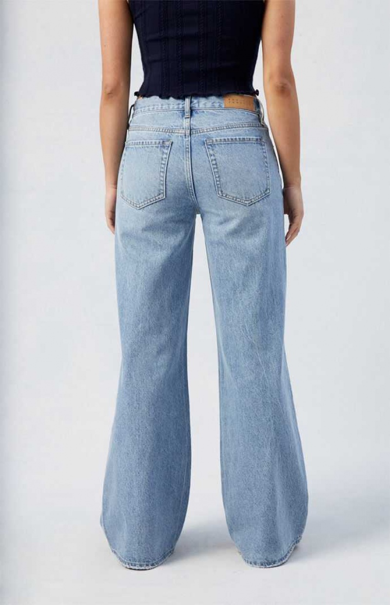 MEDIUM INDIGO PacSun Medium Indigo Lena Low Rise Baggy Flare Jeans | JHTZKNR-98