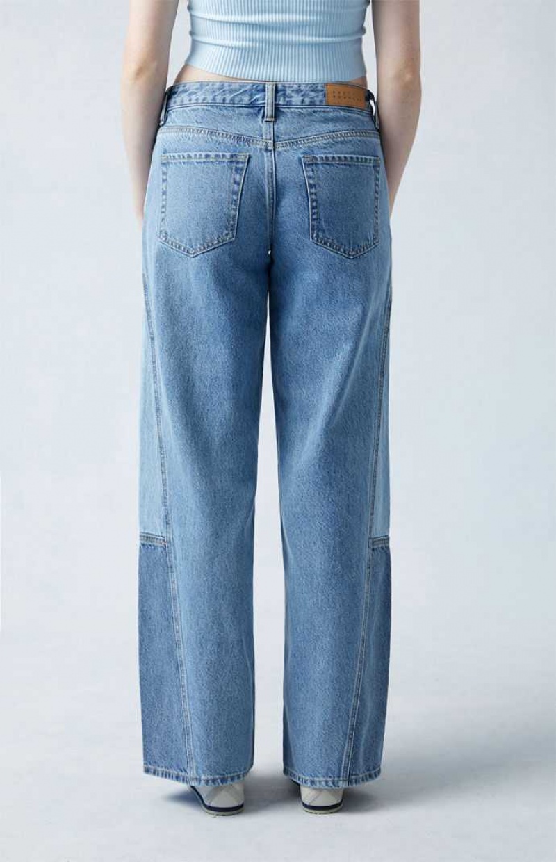 MEDIUM INDIGO PacSun Medium Indigo Paneled Casey Low Rise Baggy Jeans | IQANSGE-01