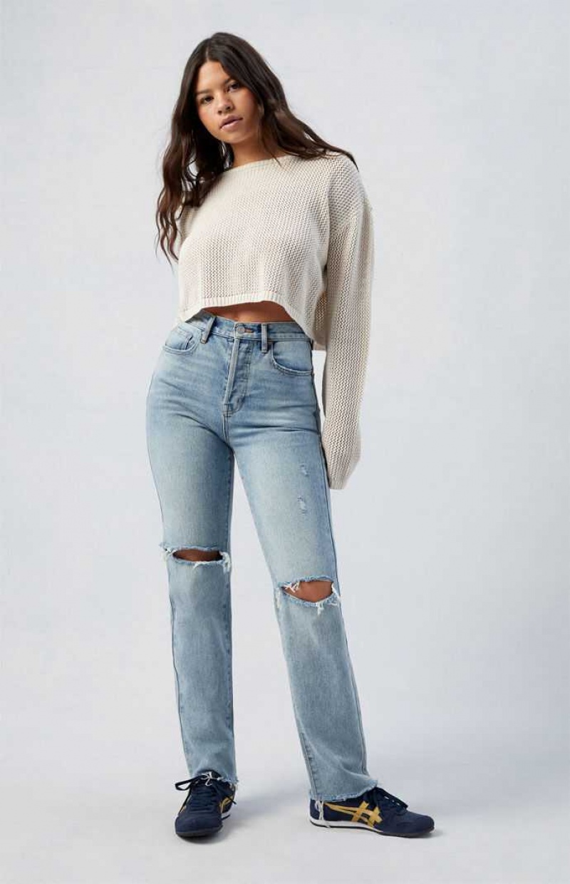 MEDIUM INDIGO PacSun Medium Indigo Ripped Dad Jeans | MUQVWOS-10