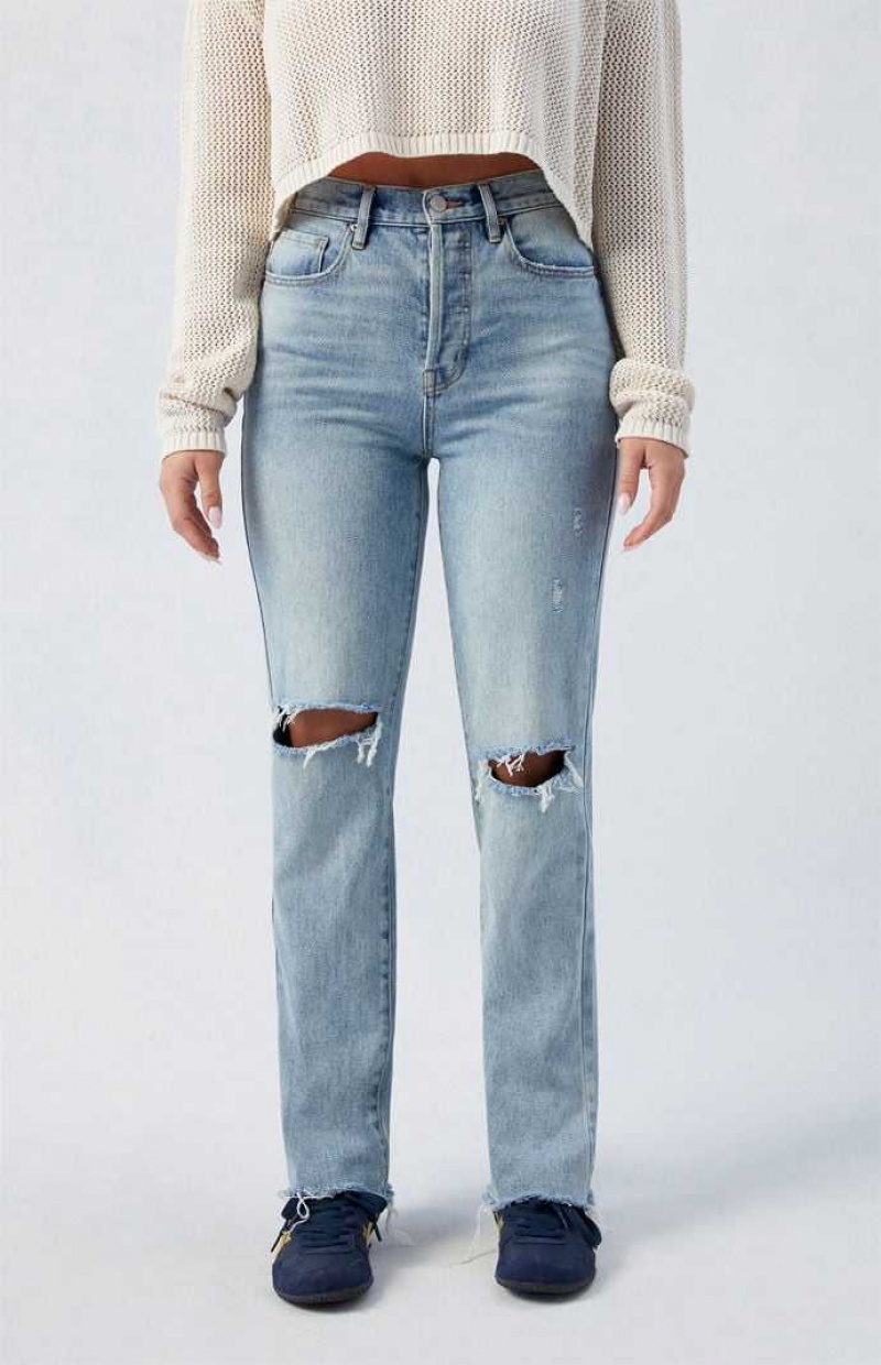 MEDIUM INDIGO PacSun Medium Indigo Ripped Dad Jeans | MUQVWOS-10