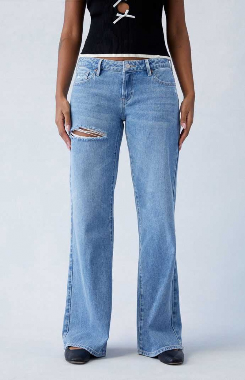 MEDIUM INDIGO PacSun Medium Indigo Ripped Low Rise Wide Leg Jeans | MYTQFBC-61