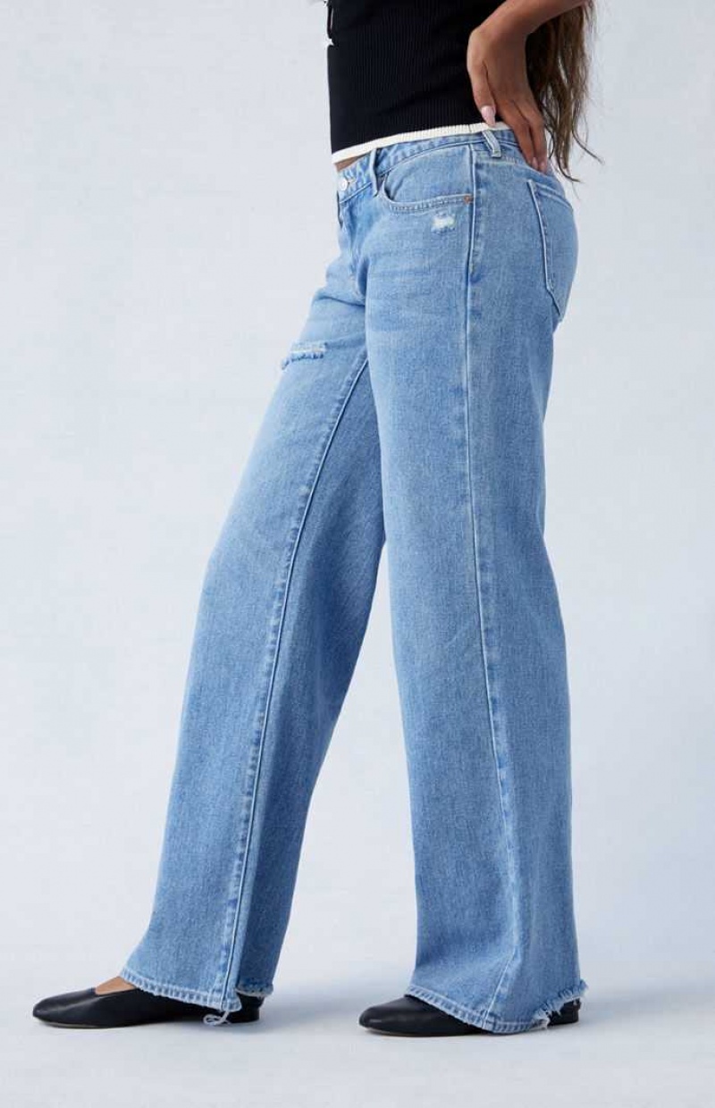 MEDIUM INDIGO PacSun Medium Indigo Ripped Low Rise Wide Leg Jeans | MYTQFBC-61