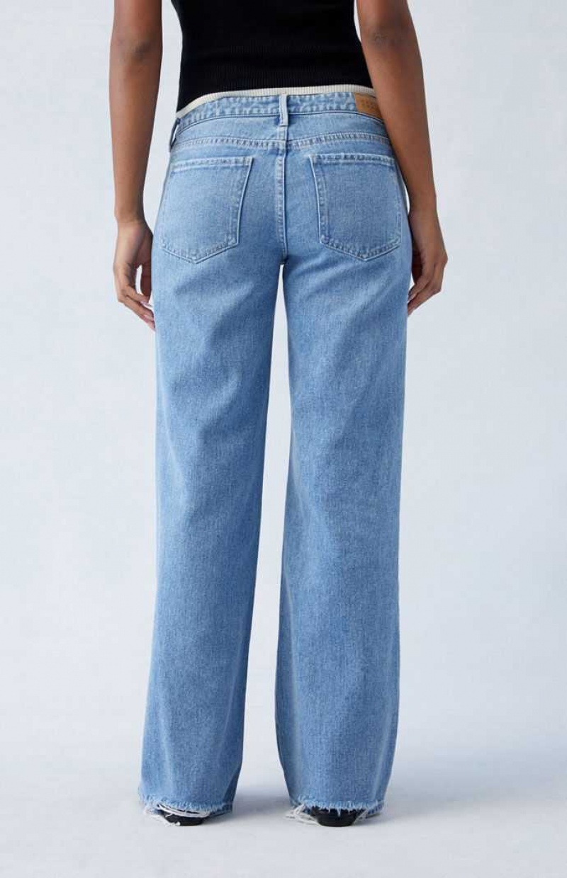 MEDIUM INDIGO PacSun Medium Indigo Ripped Low Rise Wide Leg Jeans | MYTQFBC-61