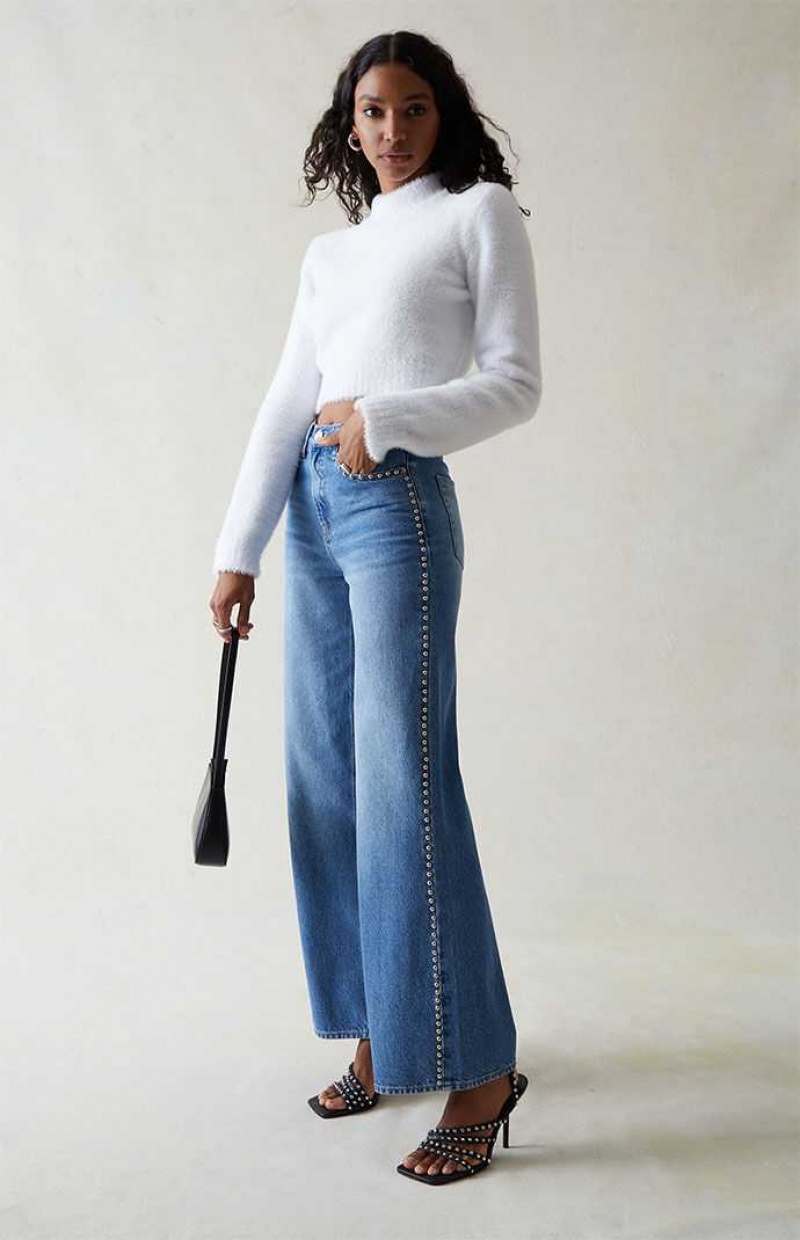 MEDIUM INDIGO PacSun Medium Indigo Studded Wide Leg Jeans | KSOIMCQ-83