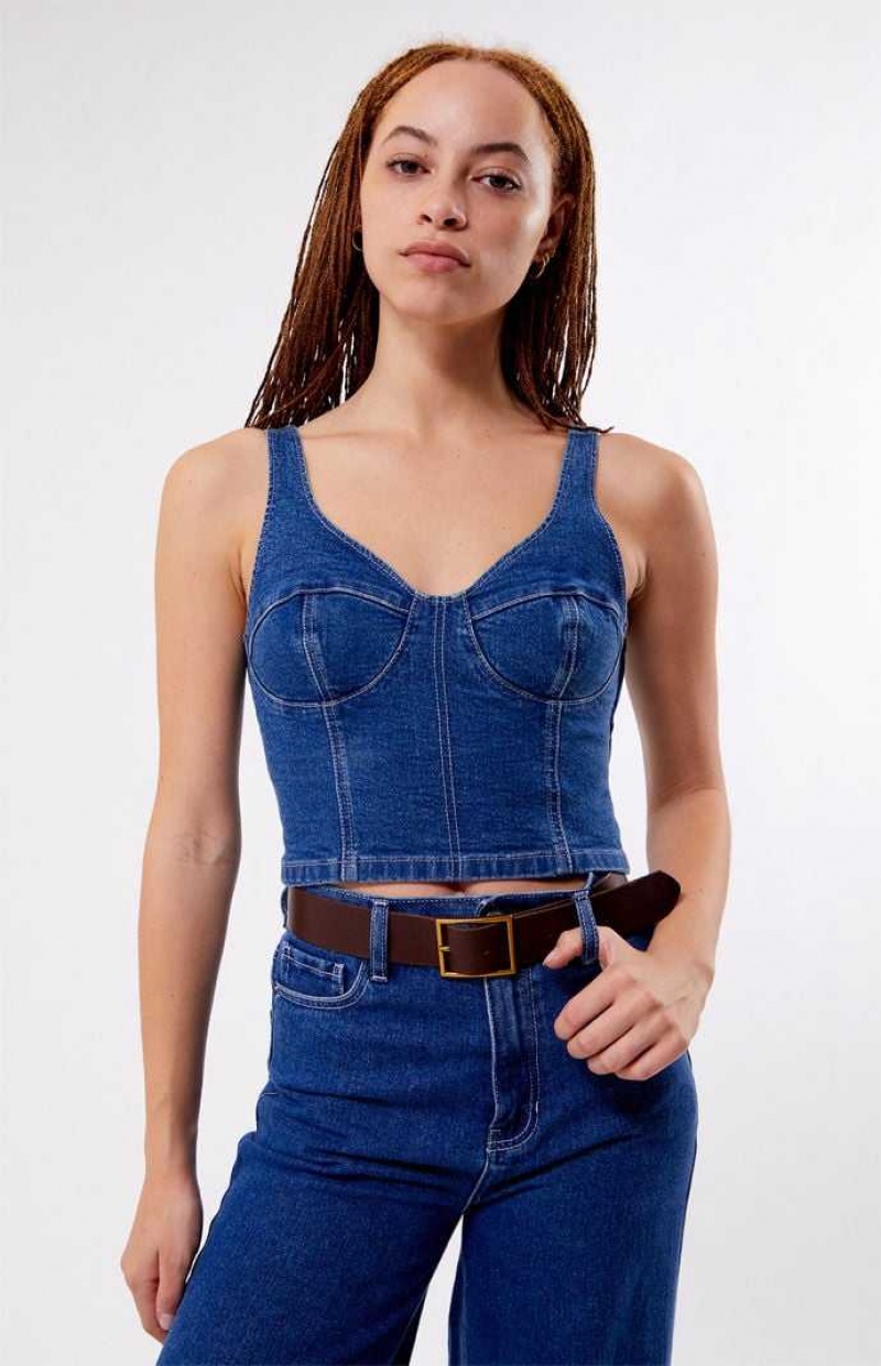 MEDIUM INDIGO PacSun Posey Denim Corset Top | EKLNDGP-25