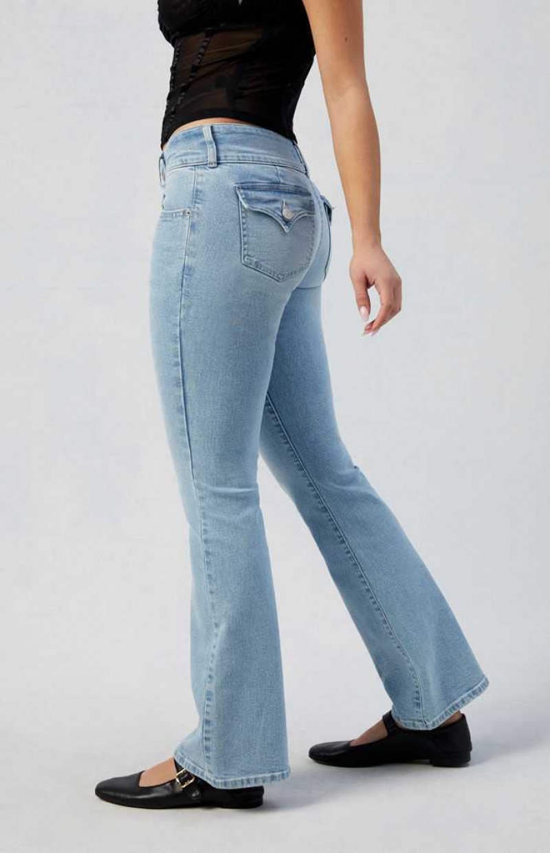 MEDIUM INDIGO PacSun Stretch Light Indigo Low Rise Bootcut Jeans | UFWXDYK-58