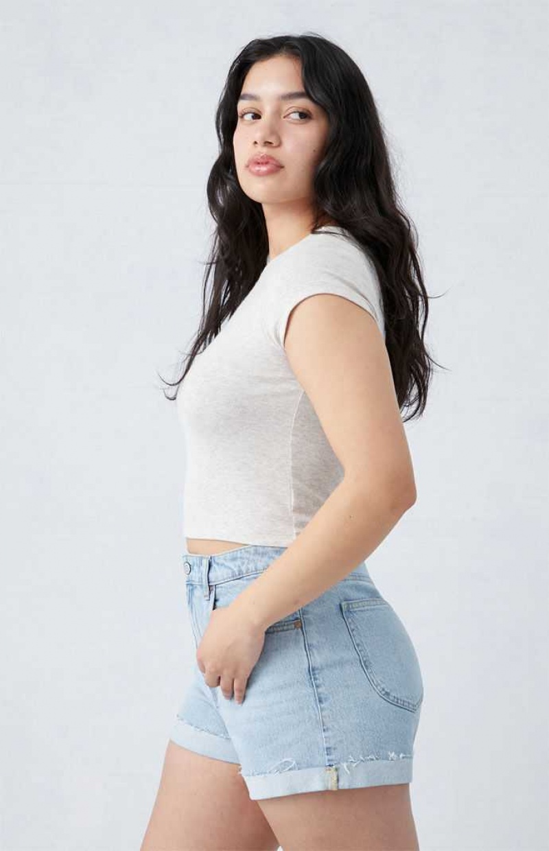 MEDIUM INDIGO PacSun Stretch Light Indigo Curve Mom Shorts | ZJRSNKH-79