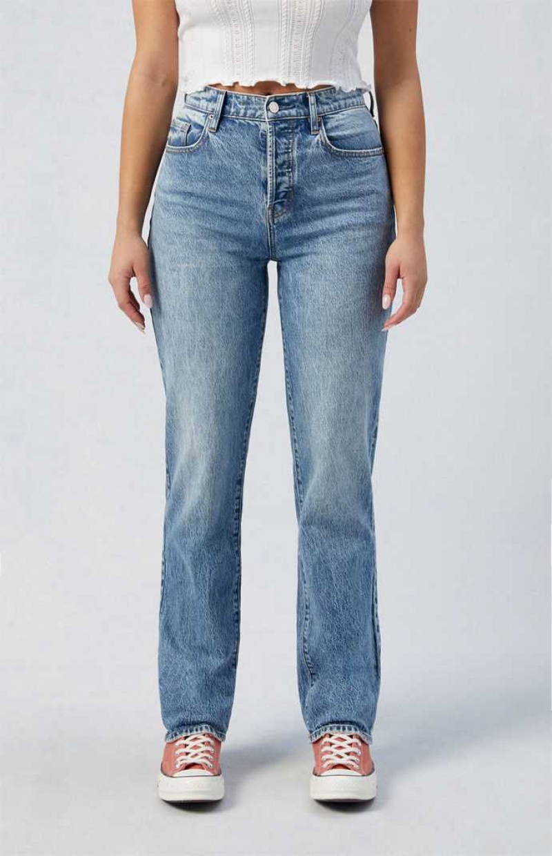 MEDIUM INDIGO PacSun Stretch Medium Indigo Dad Jeans | MNECRLI-95