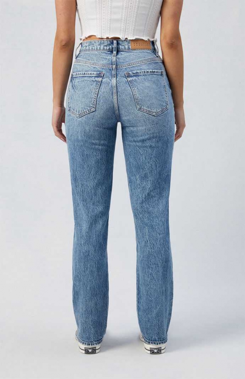 MEDIUM INDIGO PacSun Stretch Medium Indigo Dad Jeans | MNECRLI-95