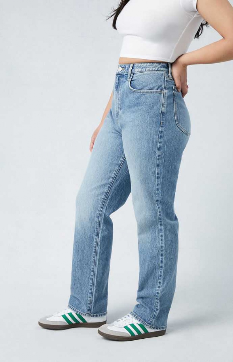 MEDIUM INDIGO PacSun Stretch Medium Indigo Curve Dad Jeans | EDIZJCL-78