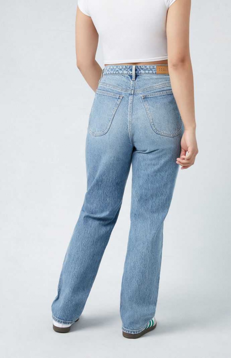 MEDIUM INDIGO PacSun Stretch Medium Indigo Curve Dad Jeans | EDIZJCL-78