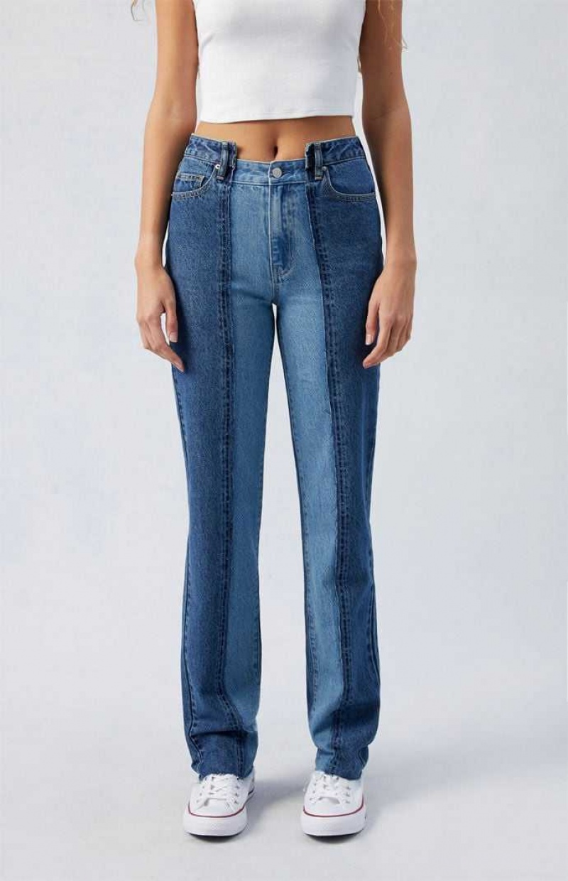 MEDIUM INDIGO PacSun Two-Tone Millie Mid Rise \'90s Boyfriend Jeans | EMKZORT-92